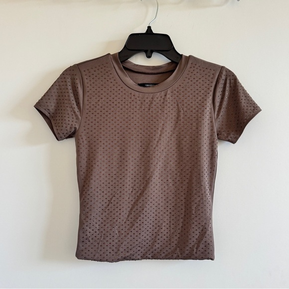 NWT Forever 21 set suit with rhinestones Brown Short Sleeve Top Pants S brown - Picture 8 of 9